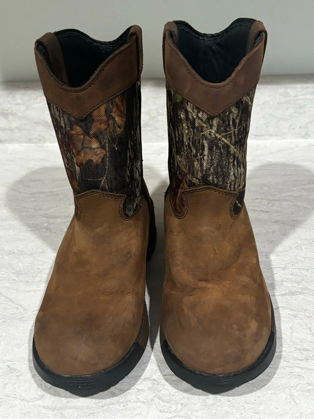 Rocky Brown Leather Work Boots with Realtree Camouflage Shaft